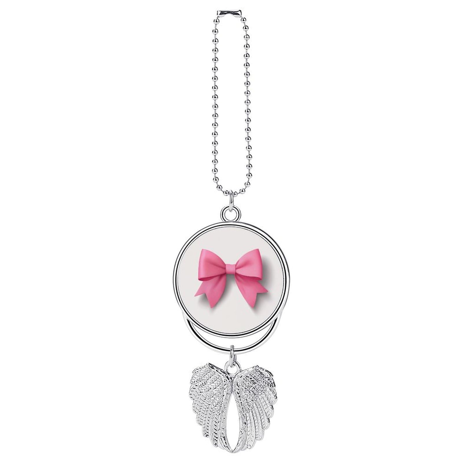 Pink Ribbon Bow on White Car Hanging Pendant Car Interior Decoration Rearview Mirror Charms Ornaments