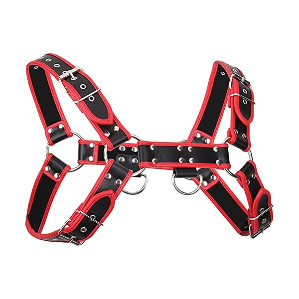ZUYPSK Herren Verstellbarer PU Leder Body Brust Harness Punk Gothic Sklave Bandage Kostüme Party Klub Outfits (Rot… – Bild 3