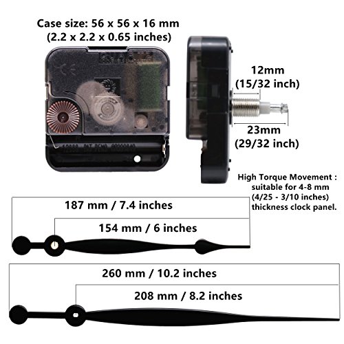 Quartz Diy Wall Clock Movement Mechanisms Battery Powered Diy Repair Parts Replacement With 260 Mm/ 10.2 Inch Long Spade Hands,3/10 Inch Maximum Dial Thickness,29/32 Inch Total Shaft Length. #TOP1
