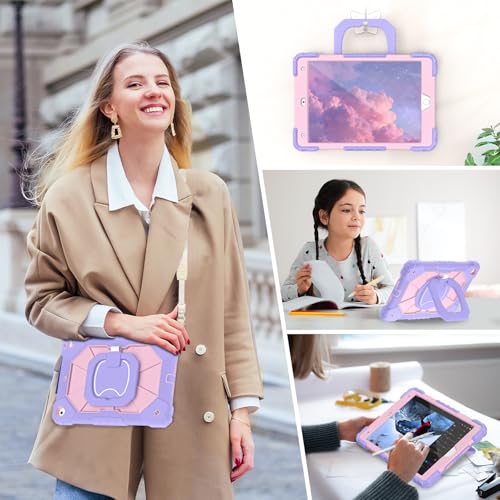 Image of Auizotl Case for iPad 9th /8th /7th Generation 10.2 Inch iPad Case 9th Generation with Screen Protector /Rotate Stand /Pen Holder,Military Grade Shockproof i Pad 9th /8th /7th Gen Cases,Purple Rose