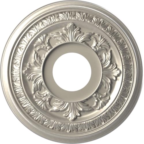 Image of Ekena Millwork CMP13BABAL Baltimore Thermoformed PVC Ceiling Medallion (Fits Canopies up to 5 1 /4 inch), 13 inchOD x 3 1 /2 inchID x 3 /4 inchP, Bright Coat Aluminum