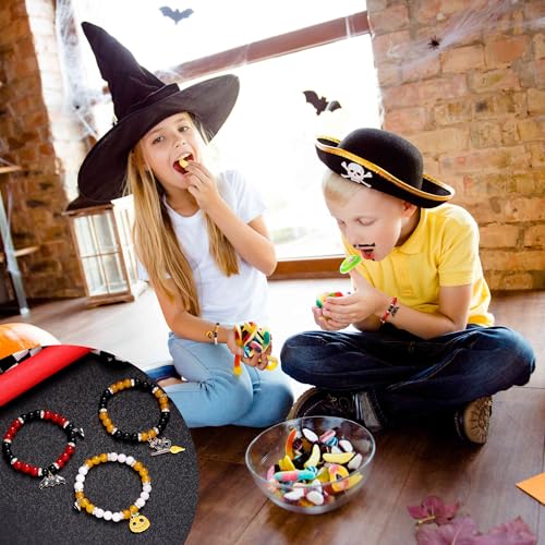 Halloween Bracelets Halloween Gifts for Women Halloween Themed 2 Pcs Beaded Matching Bracelets with Pumpkin Bat Ghost Grim Reaper Charm Accessories Halloween Party Decorations Jewelry2
