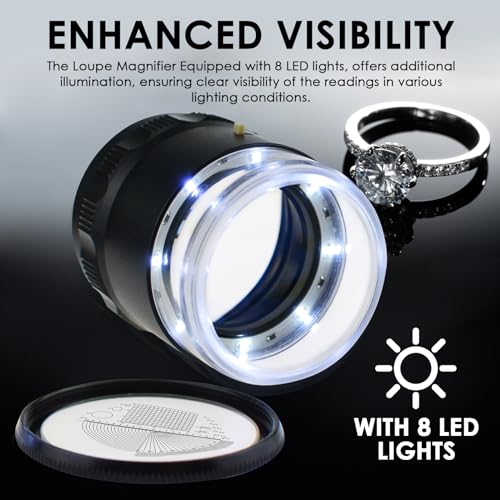 10x Loupe à Distance Focale RéGlable Loupe,Grossissement Pliable avec LumièRe avec 8 LumièRes LED pour Pierres PréCieuses, Bijoux, PièCes De Monnaie, Timbres