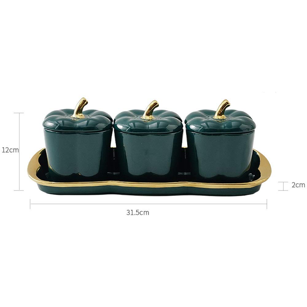 Bocaux à épices Boîte d'assaisonnement Sucrier Boîte d'assaisonnement Ensemble de stockage en céramique Bocal à épices nordique avec couvercle Pots à condiments Sel Poivre Récipient (Color : Green, Si