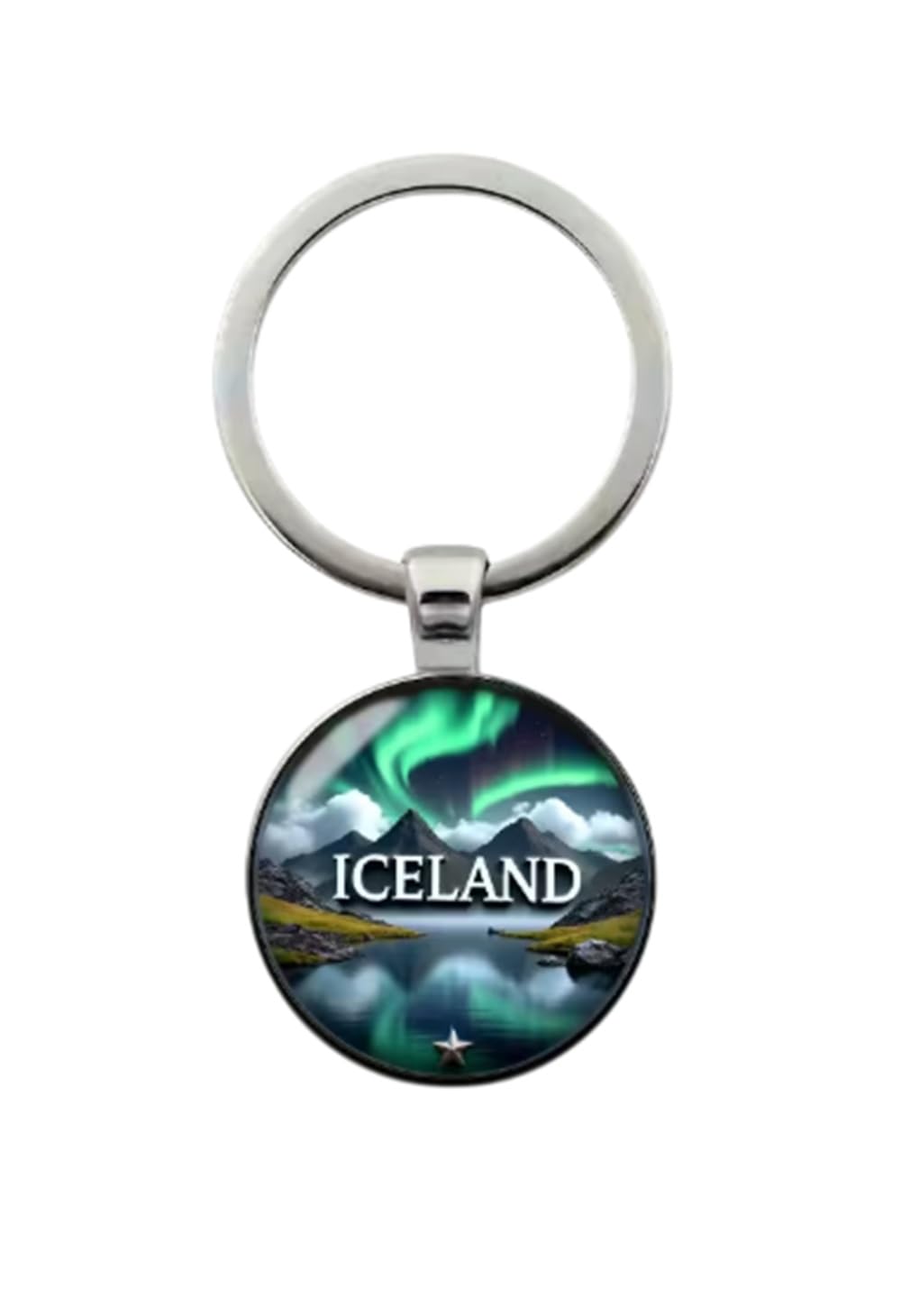 CMJ™ Iceland Keyring Glass Dome Keychain Travel Northern Lights Aurora Borealis UK SELLER