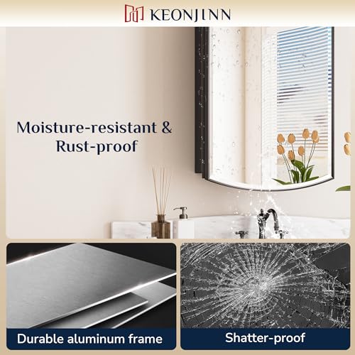 Image of Keonjinn Black Medicine Cabinet with Mirror 24 inch x 30 inch, Adjustable Shelves