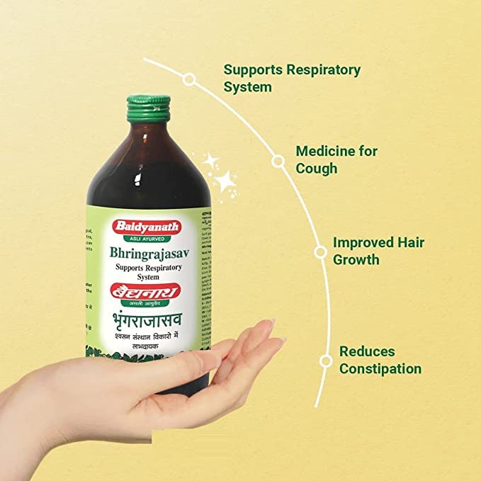 Image of Baidyanath Asli Ayurved Bhringrajasava Syrup 450 ml | Gulkand - 400gram - (Pack Of 2) - 100% Natural | Sun Dried | Bhringrajasava For Hair
