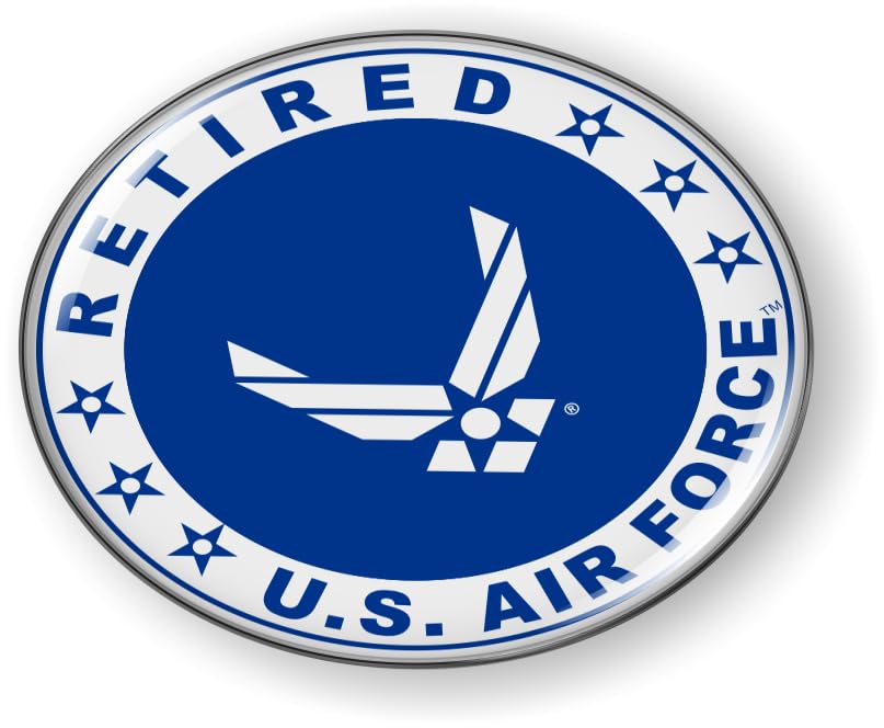 Image of BestLicensePlateFrames - U.S. Air Force Retired Logo with USAF White Arnold Wings and Star Symbol 3D Domed CAR Emblem Badge Sticker Flexible - Official USAF and USSF Licensed Product