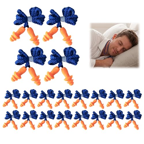 Pack de 20 Pares de Tapones para Oídos de Silicona Reutilizables con Cordón, Protección Auditiva para Dormir y Trabajar, Diseño Ergonómico en Forma de Árbol de Navidad, Azul