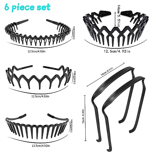 Eowppue 6 Pcs Curly Thick Hair Headband Sharks Tooth Headband for Women Girls Plastic Hair Bands Wavy Hair Comb Headband Hard Hair Bands for Women Men Girls 5 Styles - Image 2