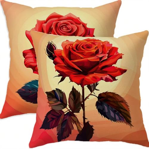 Housse de coussin 65x65cm étanche rouge en lin double face avec zip invisible