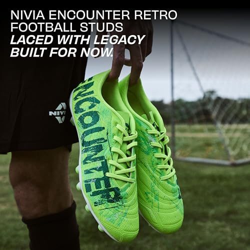 Image of Nivia Encounter Retro Football Studs for Men, 3D Embossed TPU Upper, High Shear TPU Sole, Excellent Grip & Stability, Ideal for Soft & Hard Grassy Ground Surfaces
