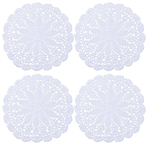 XLIUAX 4 peças de toalhas de crochê vintage de renda, 23 cm, toalha de mesa feita à mão para mesas, decoração de mesa rústica para cozinha, sala de jantar, festa, decoração de casamento (branco)