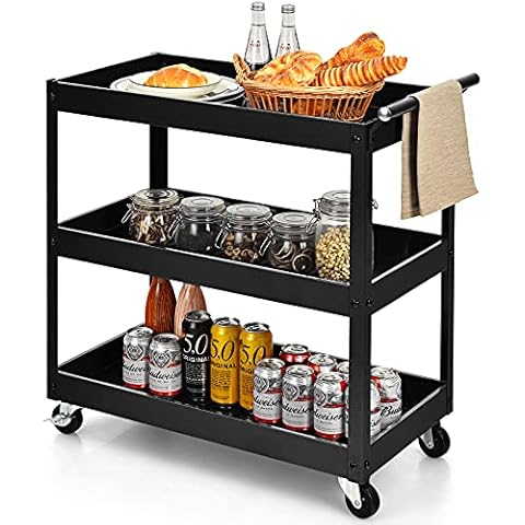 Toolsempire 3 Tier Rolling Cart, Utility Cart on Wheels with 330lbs Load Capacity & Ergonomic Handle, Tool Cart Organizer Service Cart for Garage, Office, Library, Workshop (Black) Cover