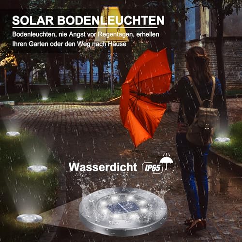 Qedertek 8 Stück Solar Bodenleuchten Aussen Garten - 8 LED Solarleuchten Außenleuchte Weiß… – Ansicht 4