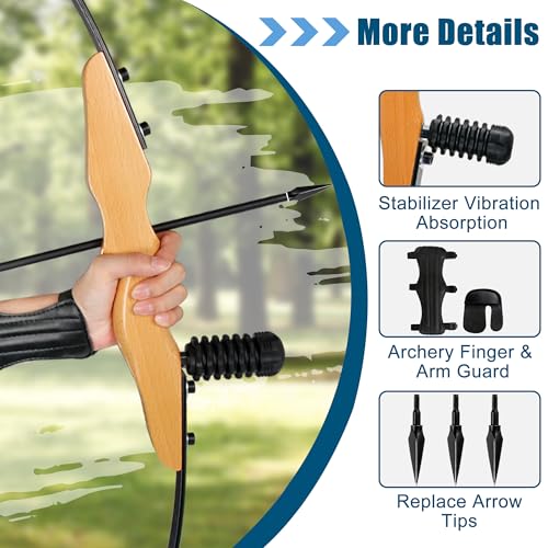 SERfawnCH Pfeil und Bogen 30lbs Set für Erwachsene und Anfänger - Recurve Jagdbogen mit Carbon Pfeilen, Bogenschießen Ausrüstung (Holzbogen, Einsteiger) 4 SERfawnCH Pfeil und Bogen 30lbs Set für Erwachsene und Anfänger - Recurve Jagdbogen mit Carbon Pfeilen, Bogenschießen Ausrüstung (Holzbogen, Einsteiger) – Bild 4