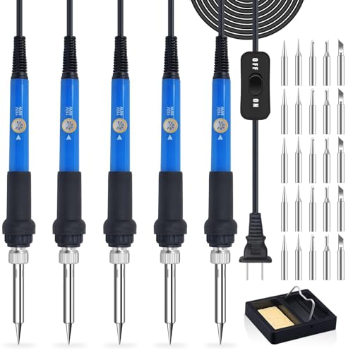 MONVICT 31 in 1 Soldering Iron Kit, 5 Pcs 60 Watts Adjustable Temperature Soldering Iron with On/Off Switch & 25 Pcs Soldering Iron Tips, 1 Solder Wire Stand, Portable Solder Iron Tool for Soldering