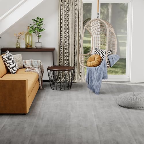 30x30cm PVC Bodenbelag Selbstklebend – Steinoptik Vinylboden Fliesenoptik, Vinyl Laminat Wasserdichter & Langlebiger Bodenfliesen für Wohnzimmer, Küche, Bad, Balkon Grau 50 Fliesen 4.5m²