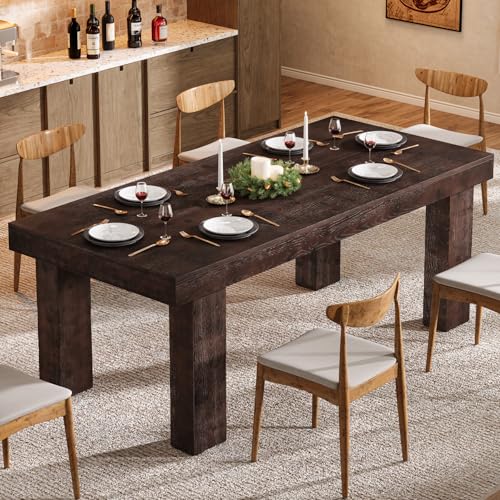 TRIBEWOOD Solid Wood Dining Table for 4-6, 63-Inch Farmhouse Kitchen Table with Heavy Duty Legs, Wooden Rectangular Dinner Tables for Kitchen & Dining Room, Walnut Brown - image 4