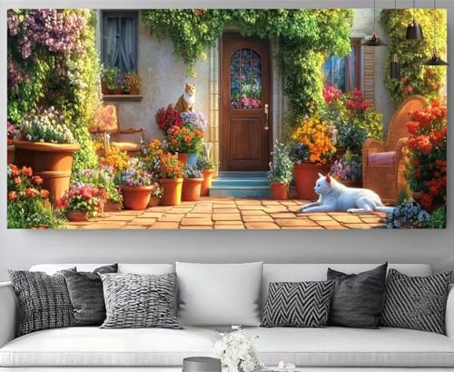 Diamond Painting Chat et Fleur XL 100x300cm | Kit Broderie Diamant Complet M-Y398