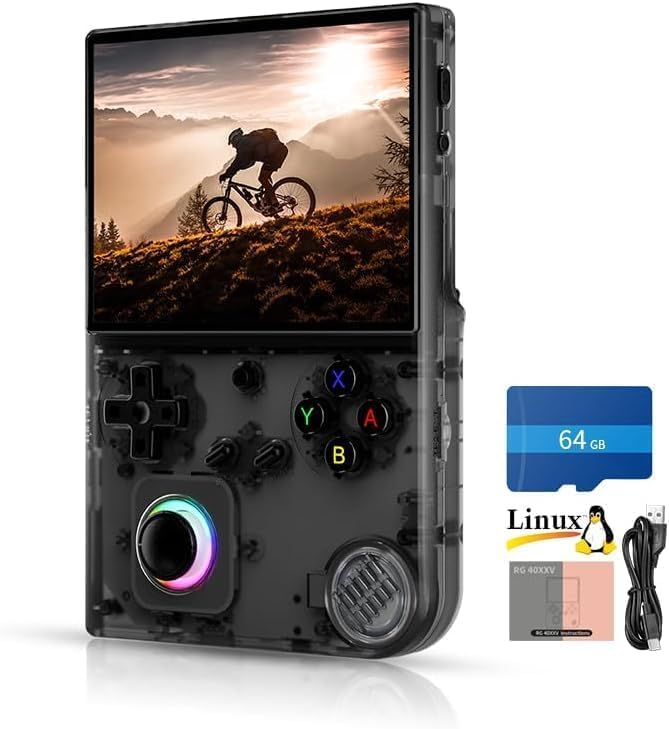 RG40XXV Retro Handheld Game Console 4.0 Inch IPS Screen Linux System Built-in 64G TF Card 5528 Games Support TV Output 5G WIFI Bluetooth 4.2 (Black)