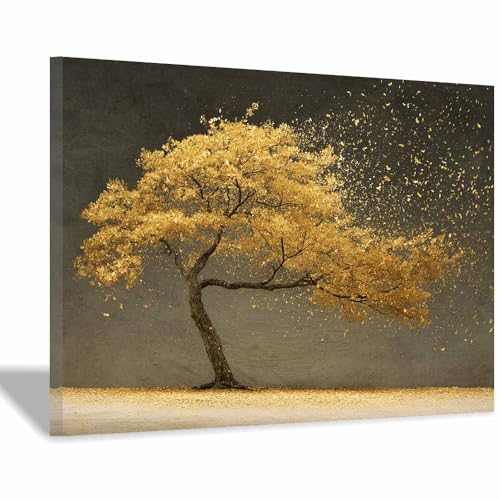 Tableau arbre de vie doré 70x100cm encadré pour déco salon