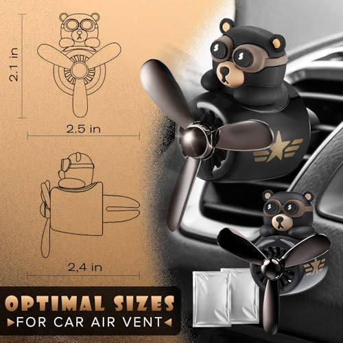Image of Car Vent Clips - Bear Pilot Car Air Freshener Vent Clip with Rotating Propeller, Durable and Easy to Install, 2.1 inchx2.5 inchx2.4 inch Versatile Size, 2 Aroma Tablets Included, Adds a Playful Touch to Interior