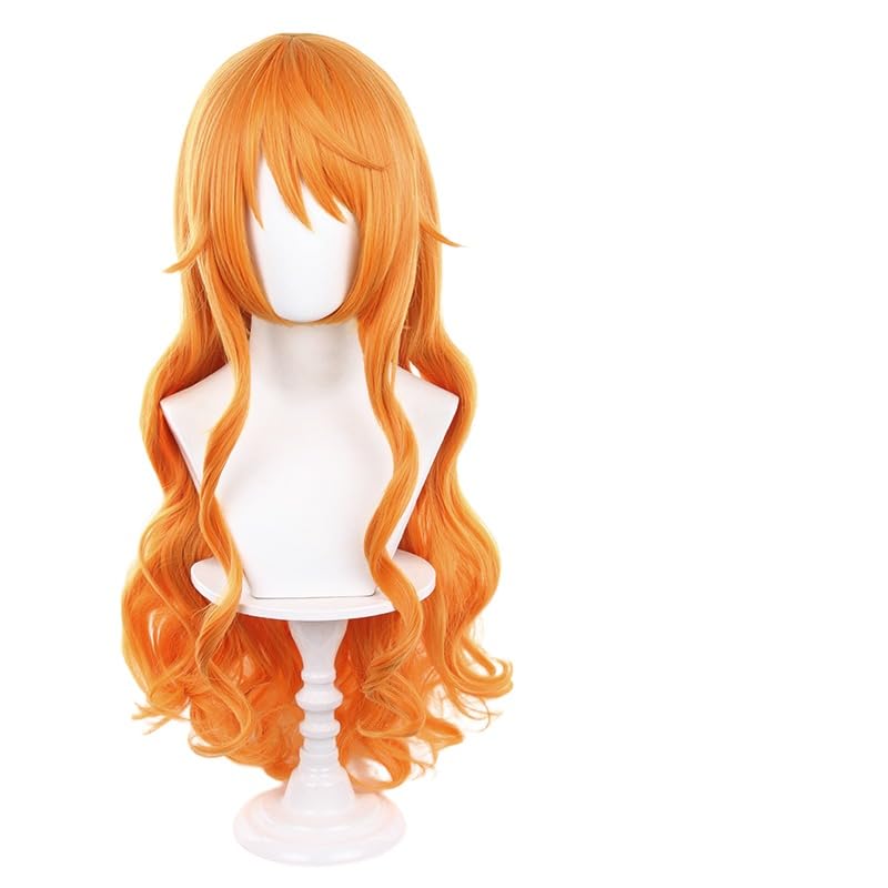 Tongtta Orange Wavy Cosplay Long Wig Halloween Costume Party Wig for Women