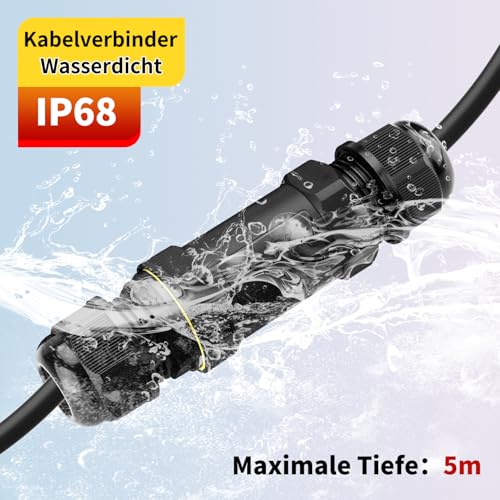 WEBN OM686-3 IP68 Wasserdichte Abzweigdose, 3 Wege Außenkabel Verschraubungen Kabelverbinder Verteilerdose, Wasserdichte Aussensteckdos Anschlussdose für 4-12MM Kabel