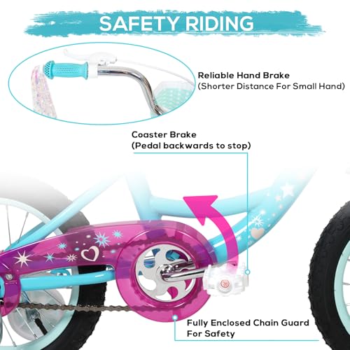 Image of WEIZE Girls Bike for 3-12 Years Old Kids, 14 16 20 Inch Kids Bike with Training Wheels, Streamers, Basket and Doll Seat, Children Bicycles with Coaster Brake, Multiple Colors