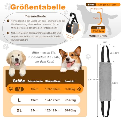 Verstellbare Hunde-Tragehilfe, Tragbarer Tragegurt zur Rehabilitation für behinderte, verletzte oder ältere Hunde - Hundegeschirr als Gehhilfe für kleine und große Hunde