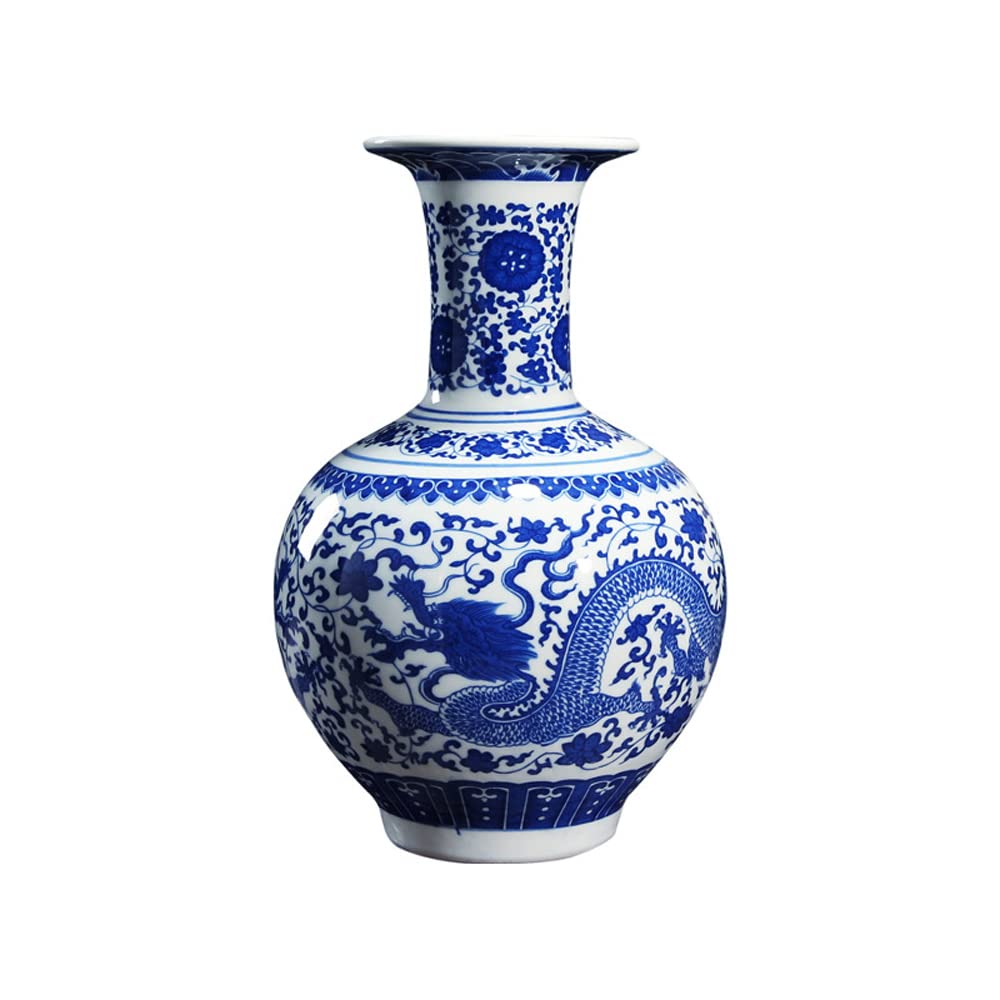 asdchZen Jingdezhen Blue And White Porcelain Flower Vase, Large Handmade Chinese Dargon Ceramic Vase, Asian Decorative Vase For Centerpieces,Kitchen,Office, Living Room,Wedding,Gifts,A
