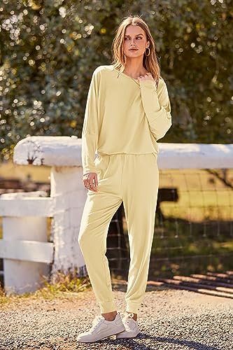 PRETTYGARDEN Women's Fall 2 Piece Lounge Set Long Sleeve Tops Ribbed Pants Spring Matching Sweatsuit Travel Outfits Clothes