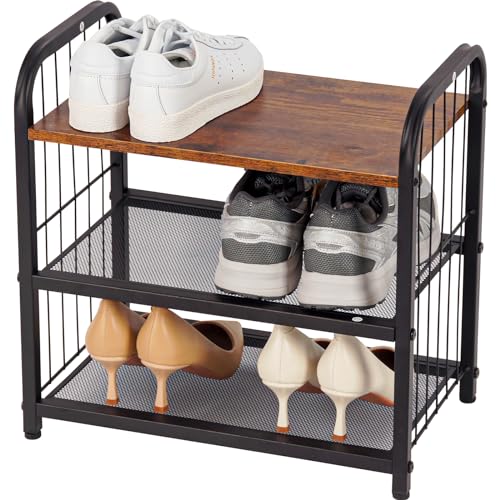 BWOORACKU Narrow Shoe Rack for Small Spaces, 3-Tier Compact Shoe Organizer for Closet, Entryway...