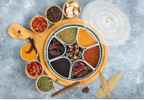 Image of HomeWiz Rotating Round Masala Box | BPA-Free Large Airtight Masala Dabba | Food Grade Transparent Spice Container For Kitchen | Masala Container Set with Measuring Spoons | For Spices & Dry Fruits