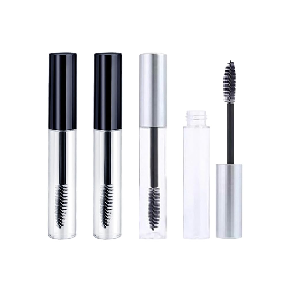 4 Pcs 10ml Empty Mascara Brushes Tubes Eyelash Cream Bottles Refillable Eyelash Wand Container Clear Eyelash Growth Liquid Bottle for Women