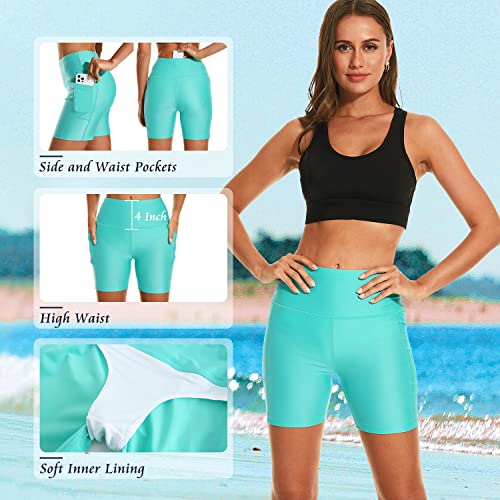 Image of HODOSPORTS Women's 3'' /5'' /7'' /9'' /12'' Swim Board Shorts UPF50+ High Waisted Quick Dry Swimsuit Bottoms with Pockets Liner