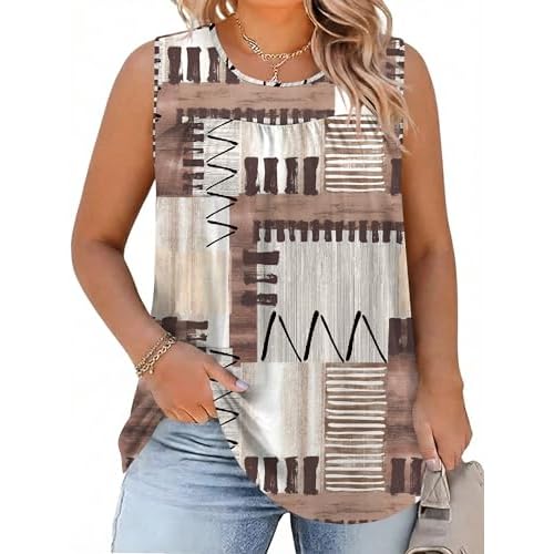 AKEWEI Womens Plus Size Tank Top Casual Summer Tops Sleeveless Loose Fit Blouses Basic T Shirts Trendy Crewneck Tunic Tees
