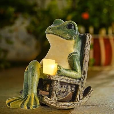 Tirifer Solar Frog Garden Statue, Outdoor Decor Figurine with Solar Light Fairy Garden Accessories Frog Decor for Patio, Balcony, Porch, Yard, Lawn Bedroom
