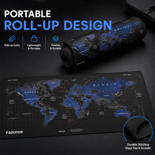 Image of Sounce Extended Gaming Mouse Pad | Large Desk Pad with Stitched Edges & Non-Slip Rubber Base | for Computer, Laptop, Keyboard | Office & Home | 800 x 300 x 2 mm