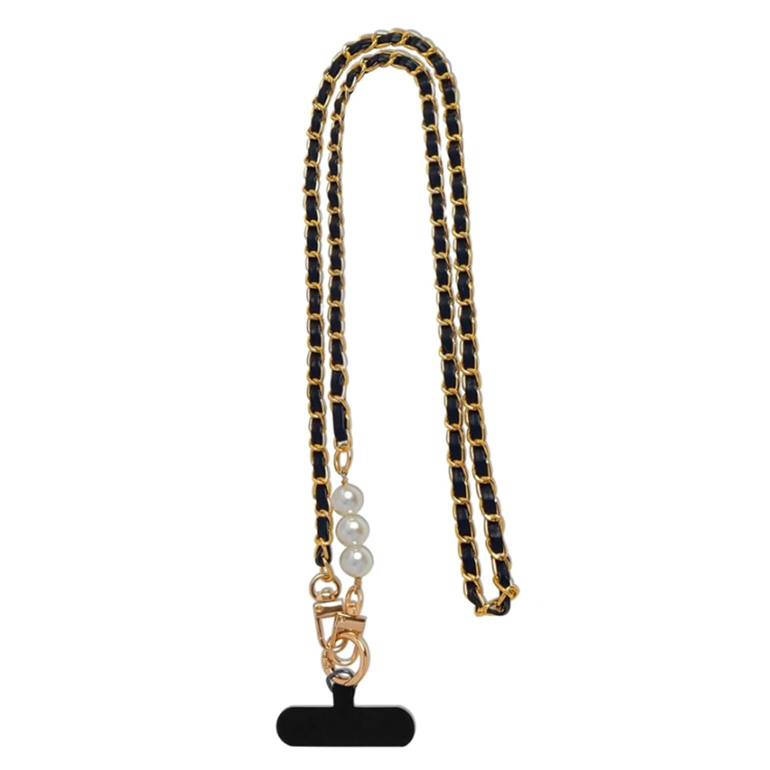 Arfuka Women's Black Leather Woven Metal Phone Lanyard Crossbody Anti-Theft Cell Phone Strap, Stylish Daily Phone Accessory For