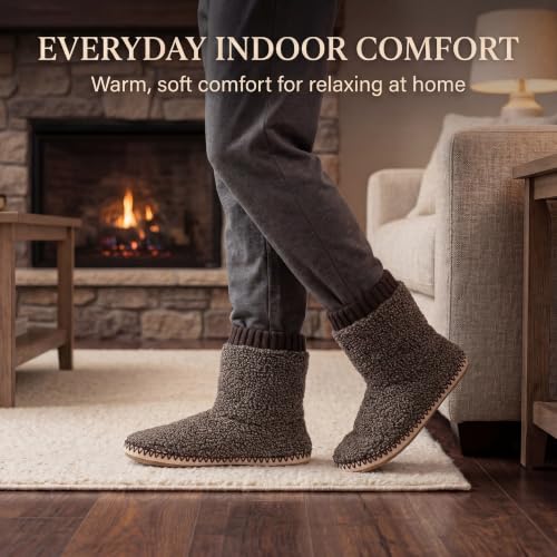 Image of cosyone1997 Boot Slippers for Men Indoor Non Slip Soft Sole | Textured knit upper, fuzzy lining, ankle-high coverage and cushioned insole for cold floors; machine washable