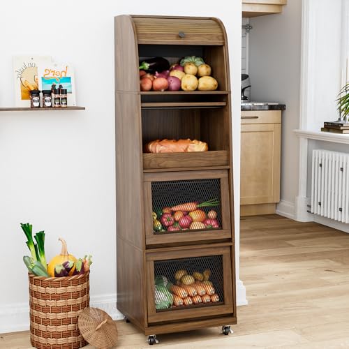 4 Tier Large Potato Storage Bin, Tall Wood Potato and