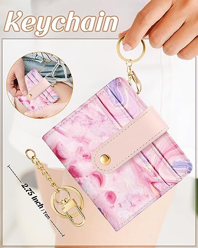 Image of Bistup Small Card Wallet for Women with Keychain, Pink Agate | Clear ID Window, Compact Design for Daily Carry, Durable Material, Sturdy Keychain, Aesthetic