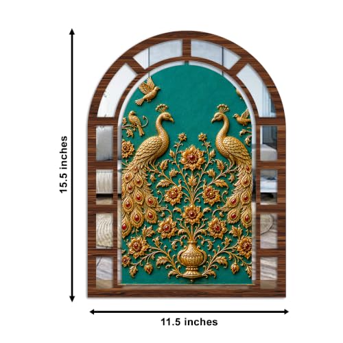 Image of Artvibes Peacock Pair & Decorative Elephant Theme Home Wall Decor | Jharokha Mirror Wall Hanging for Living Room, Hall, Bedroom, Lobby, Dining Area & Entrance | Gift (WH 12022N), Set of 2