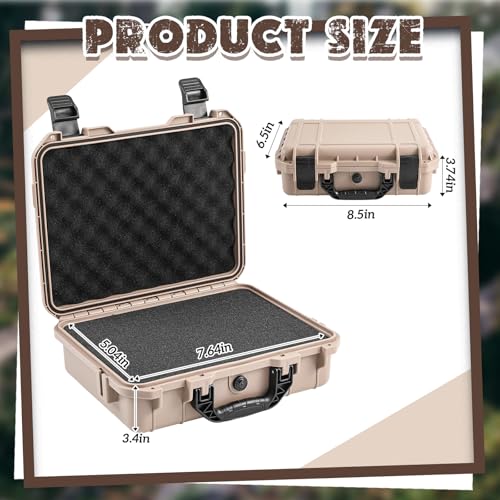 Image of Relaxweex 1 Pcs Waterproof Hard Case with DIY Customizable Foam Insert Portable Protective Case with Knife for Camera Drones Equipments Tools Test Instruments(Tan,8.5 x 6.5 x 3.7 Inch)