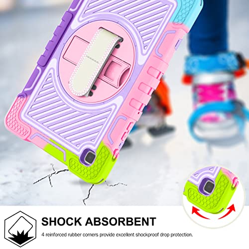 Hocase For Galaxy Tab A7 Lite 8.7 Case, With 360 Rotation Stand/Hand & Shoulder Strap, Heavy Duty Shockproof Rugged Rubber Hard Protective Case For Samsung Galaxy A7 Lite (8.7") 2021 - Rainbow #TOP4