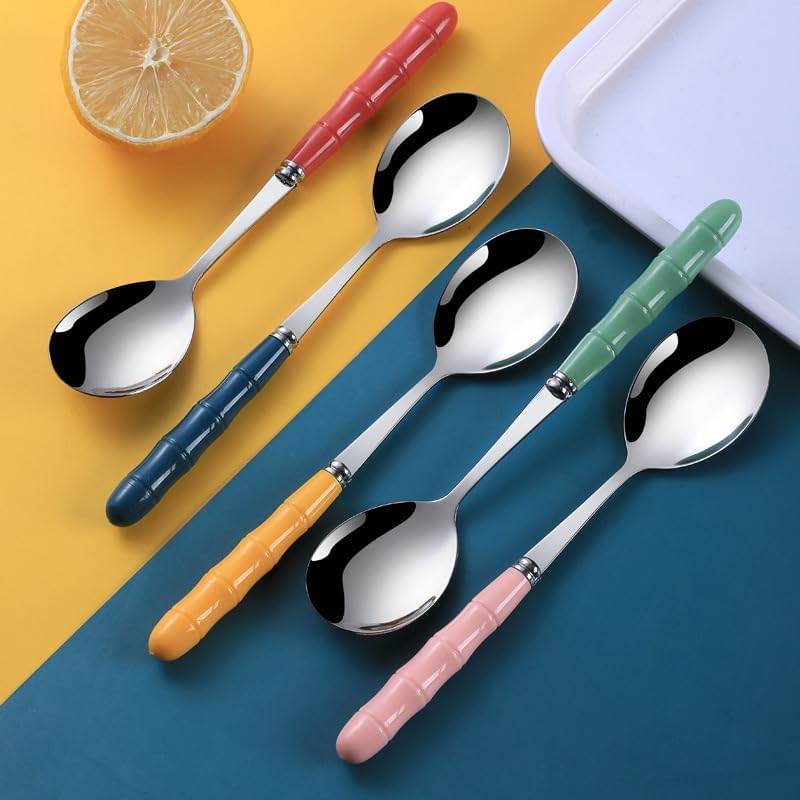 Silverware Flatware Set, 1/4/6/8/10 Pieces imitation bamboo handle stainless steel fork household dessert fork creative cute thickened dinner fork(Red,10Pcs)