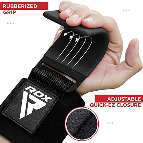 RDX Weight Lifting Hooks Straps Pair, 8mm Neoprene Padded Wrist Wrap Support Non Slip Rubber Coated Grip Deadlift Powerlifting Chin Pull Up Exercise Fitness Training Bodybuilding Gym Workout Men Women