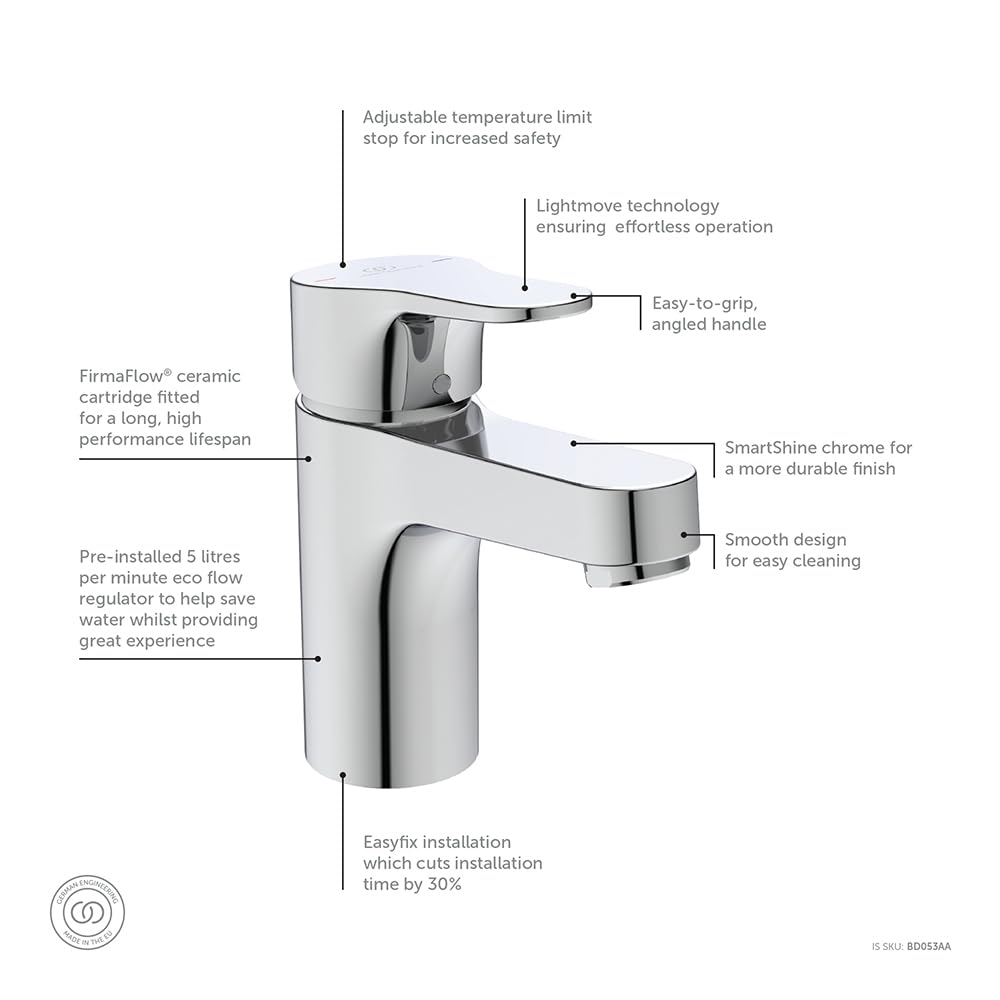 Ideal Standard Cerabase Single Lever Basin Mixer tap, BD053AA, Chrome - Image 4